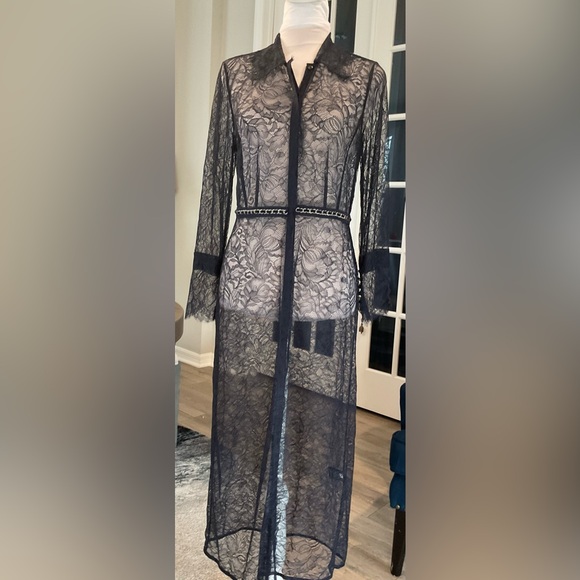 NWT Rebecca Taylor Navy Blue Lace Duster Cardigan with Silver Chain Belt -  www.stlouis.ac.tz
